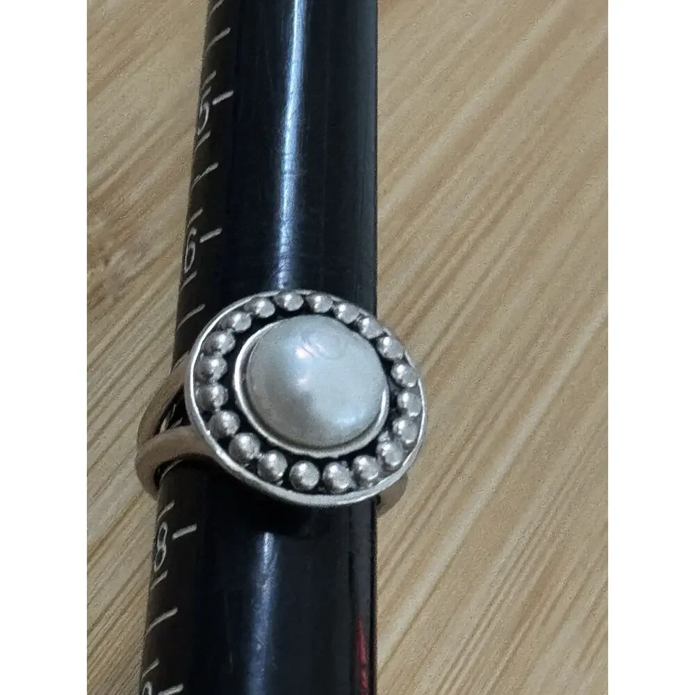 Vintage Sterling Silver Genuine Pearl Beaded Halo Statement Ring Size 7.5 10g